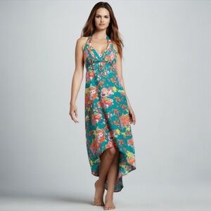 Like New! [Nanette Lepore] Teal Floral Halter Dress | Swim Beach Coverup | Large